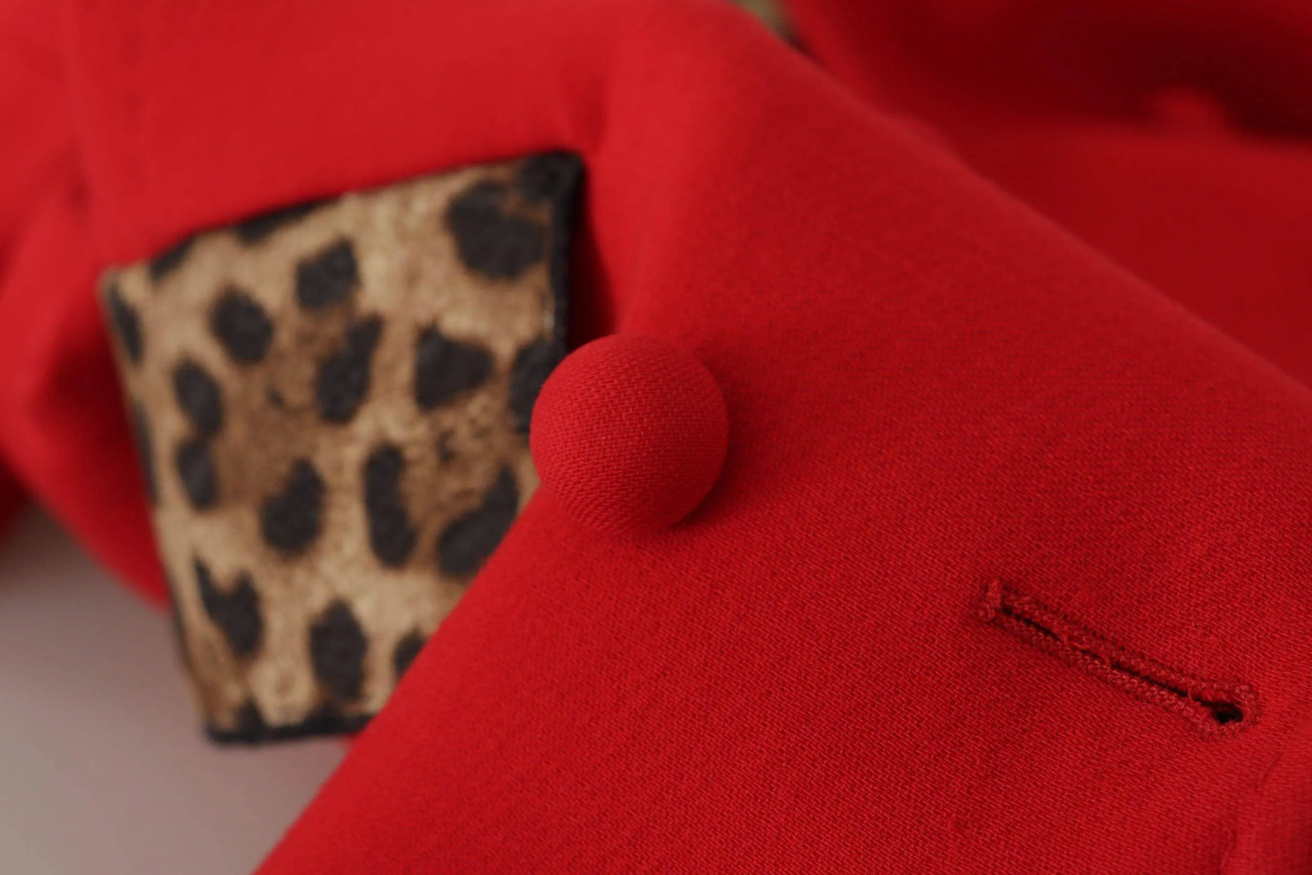 Dolce & Gabbana Red Leopard Detail Wool Jacket