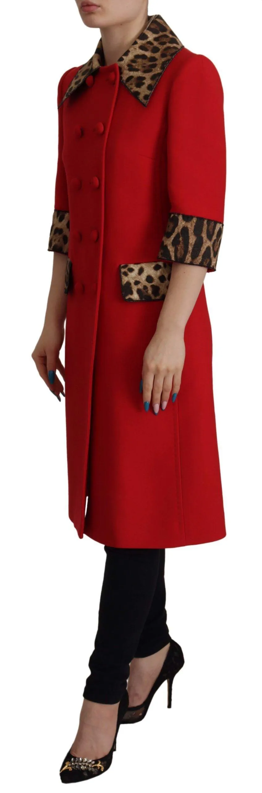 Dolce & Gabbana Red Leopard Detail Wool Jacket