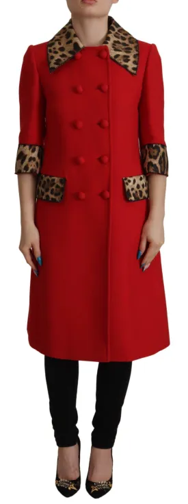 Dolce & Gabbana Red Leopard Detail Wool Jacket