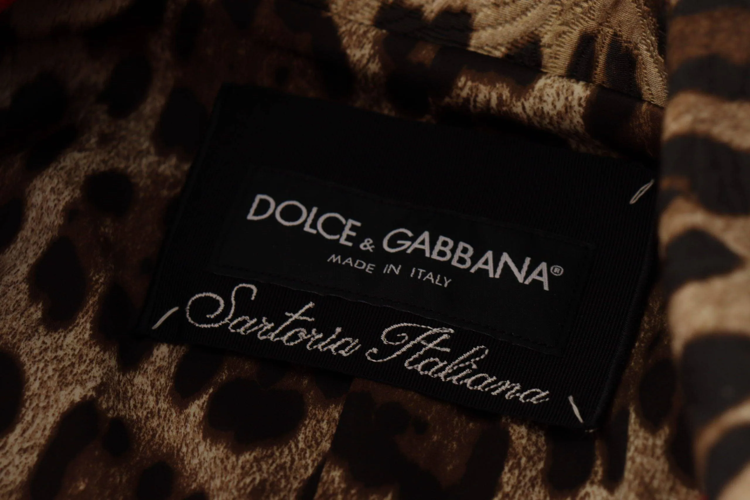 Dolce & Gabbana Red Leopard Detail Wool Jacket
