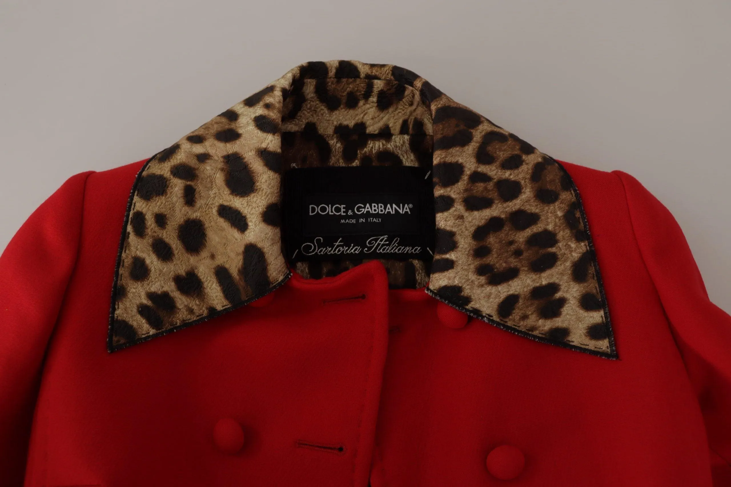 Dolce & Gabbana Red Leopard Detail Wool Jacket