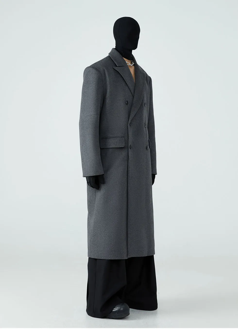 Double-breasted mid-length wool coat