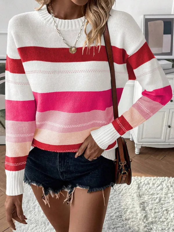 Fashion Contrast Color Striped Knitted Sweater