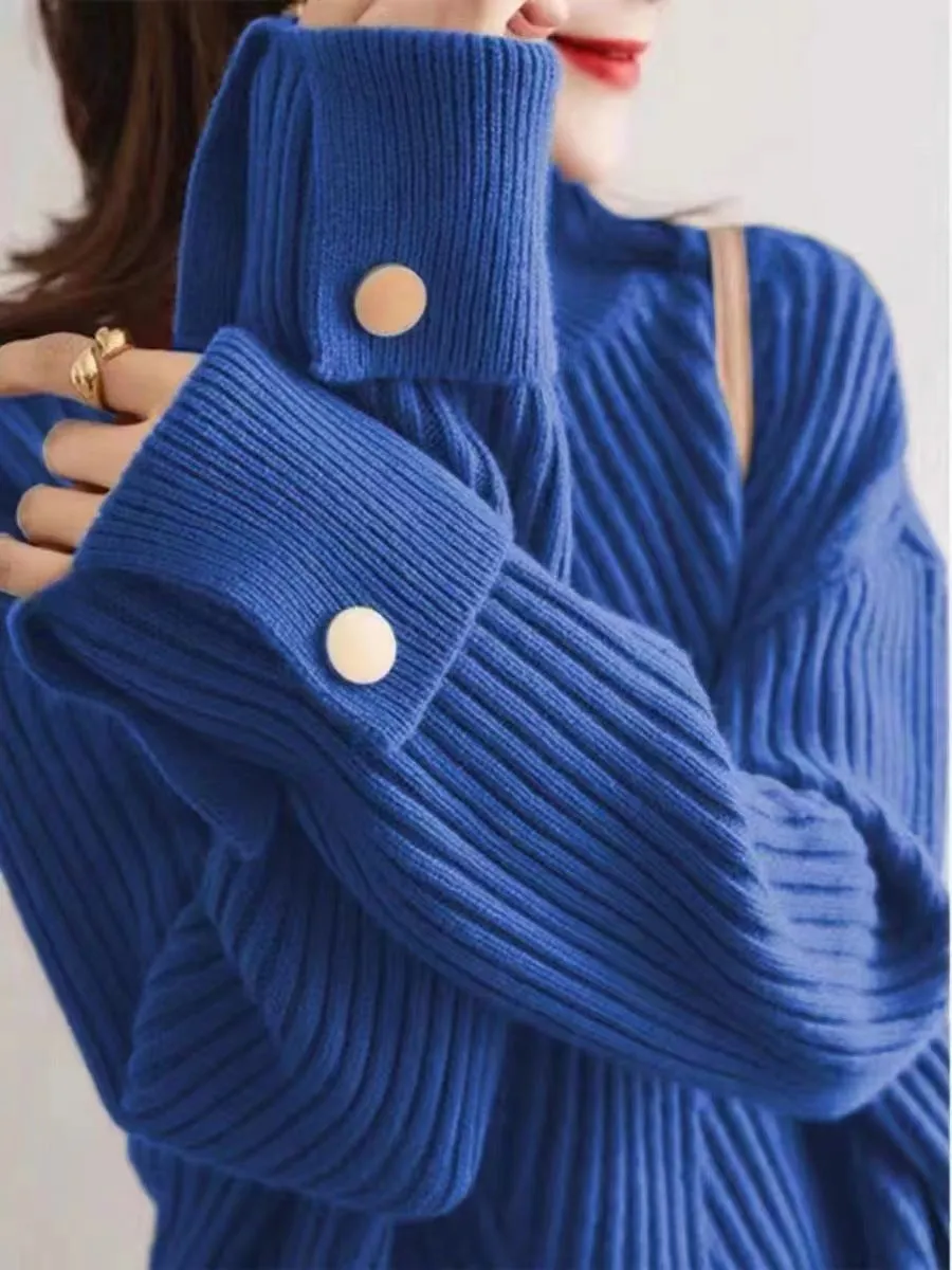 Fashion Half Turtleneck Design Cuff Sweater