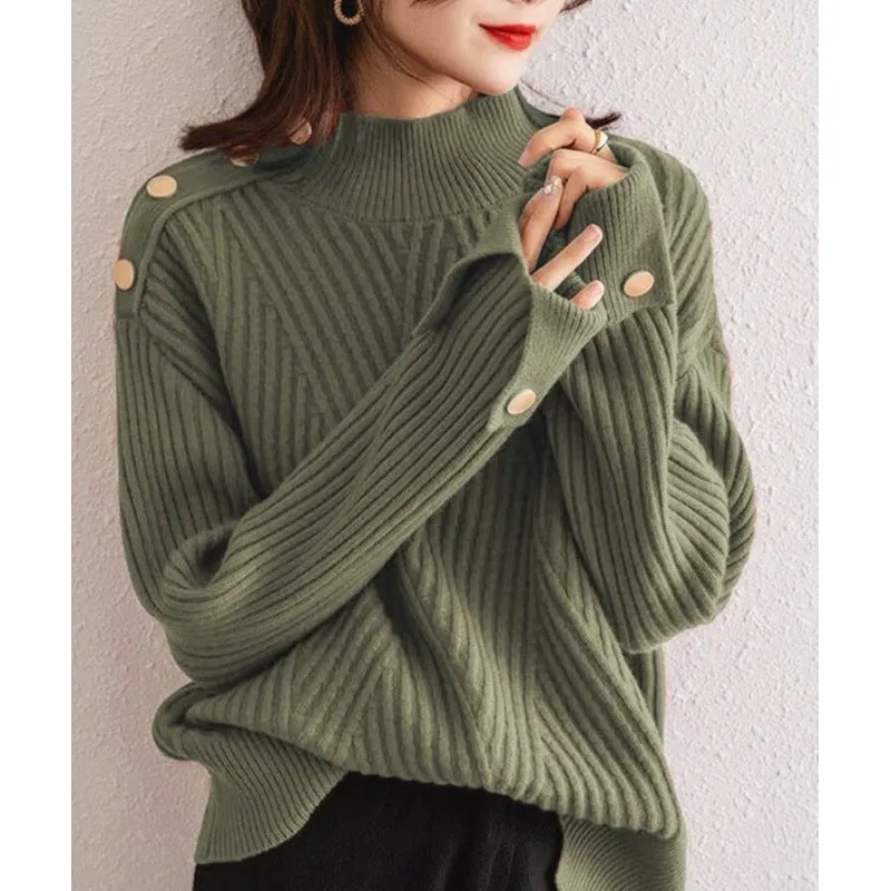 Fashion Half Turtleneck Design Cuff Sweater