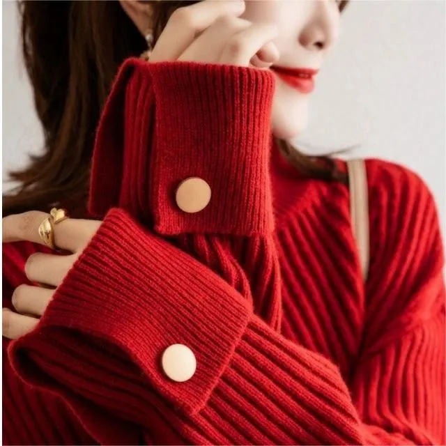Fashion Half Turtleneck Design Cuff Sweater