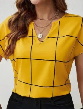 Fashion Plaid Print Notched Neck Shirt