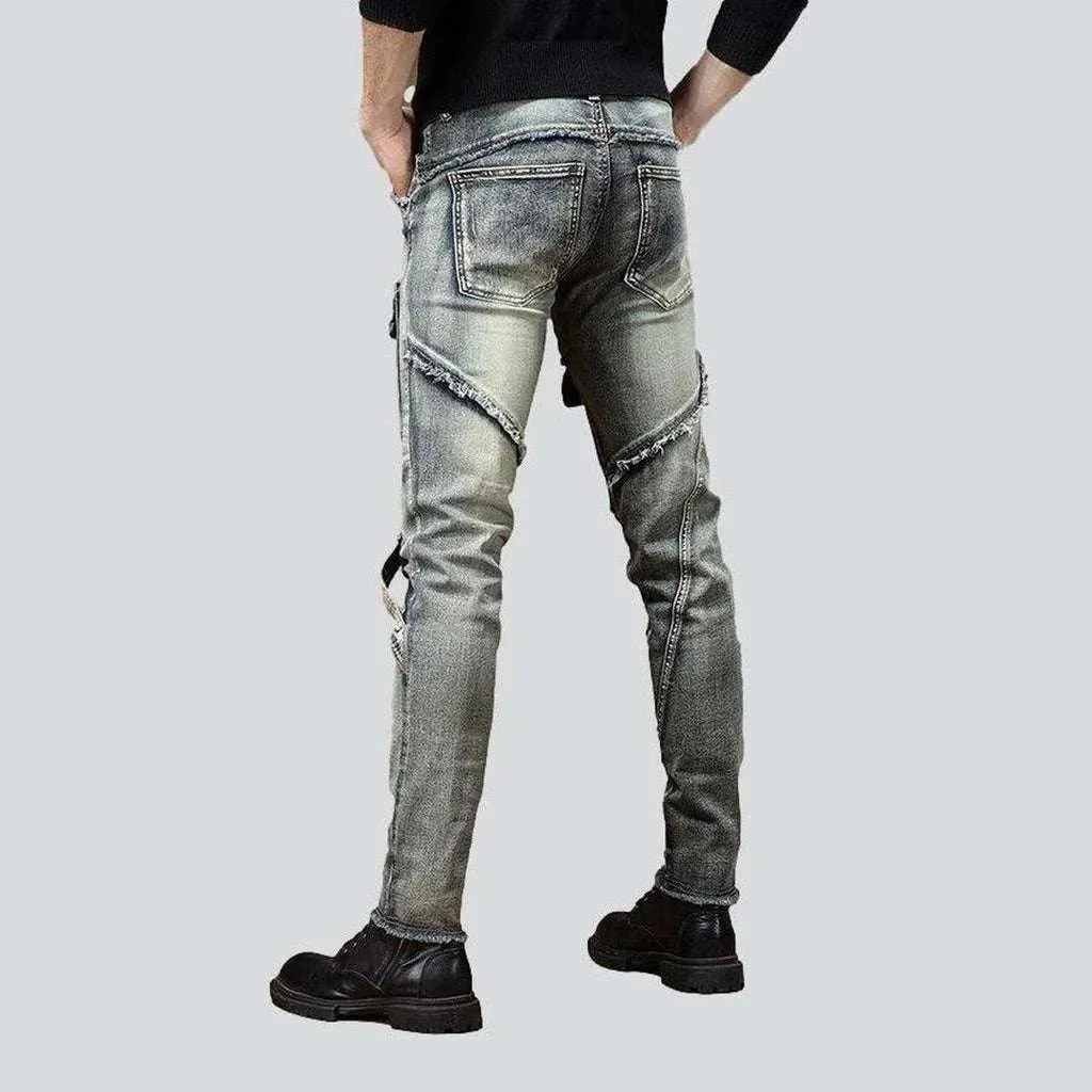 Flap pocket men's biker jeans