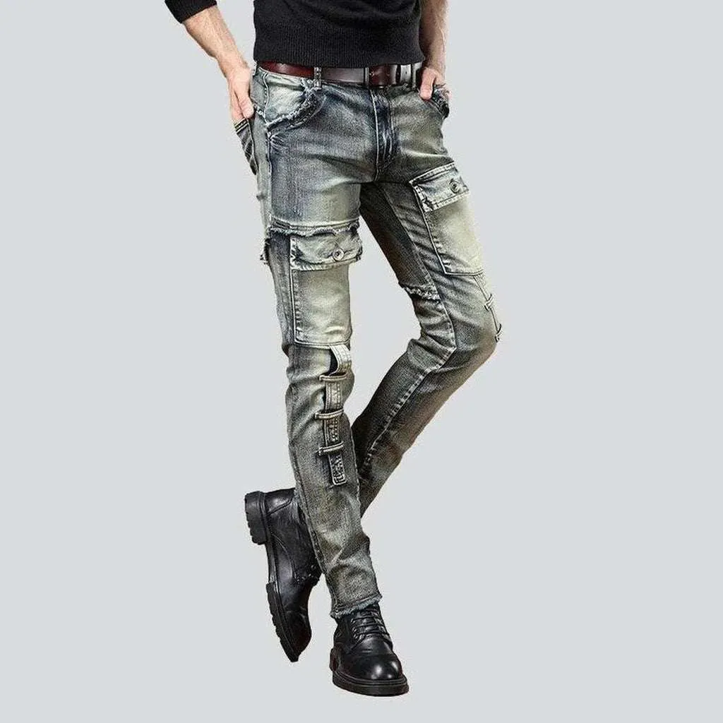Flap pocket men's biker jeans