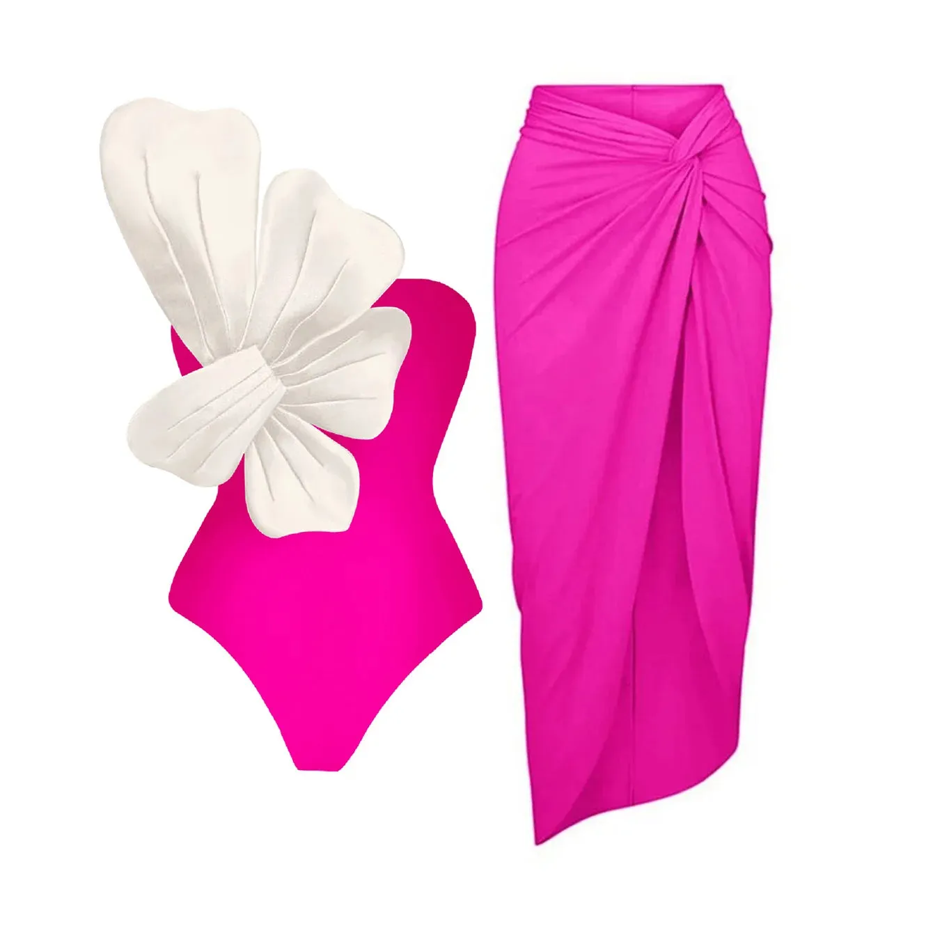Flower One Piece Monokini Swimsuit With Cover Up