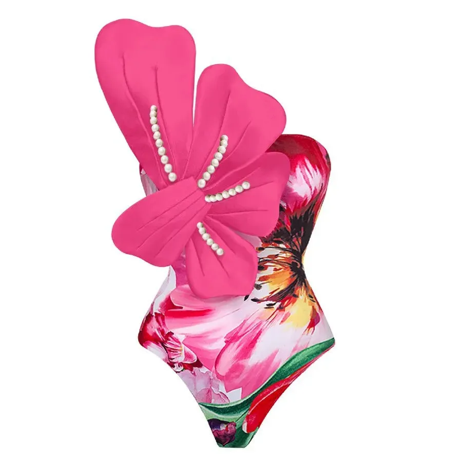 Flower One Piece Monokini Swimsuit With Cover Up