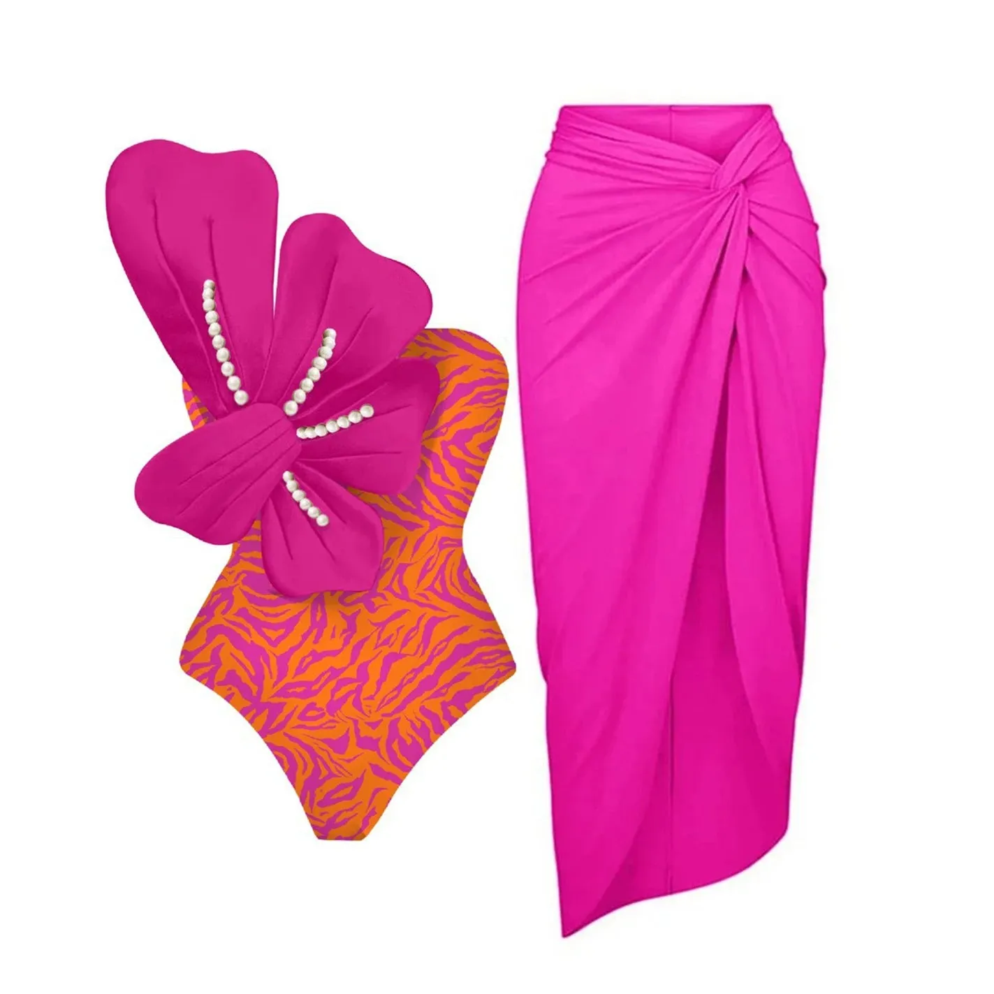 Flower One Piece Monokini Swimsuit With Cover Up