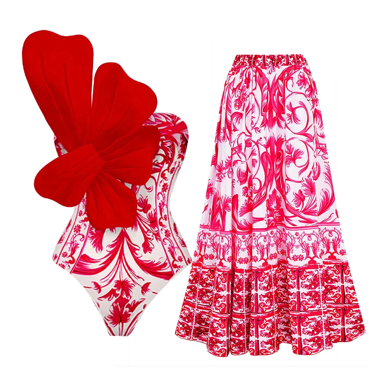 Flower One Piece Monokini Swimsuit With Cover Up