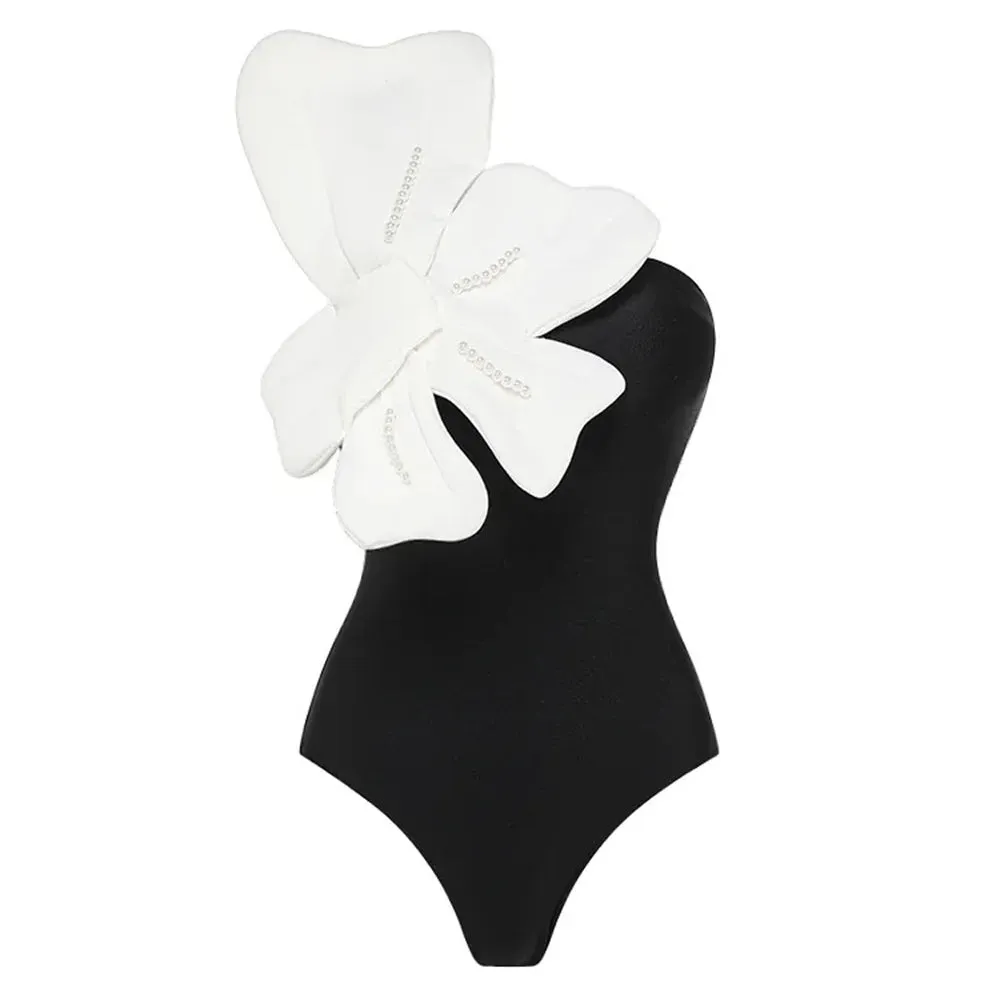 Flower One Piece Monokini Swimsuit With Cover Up