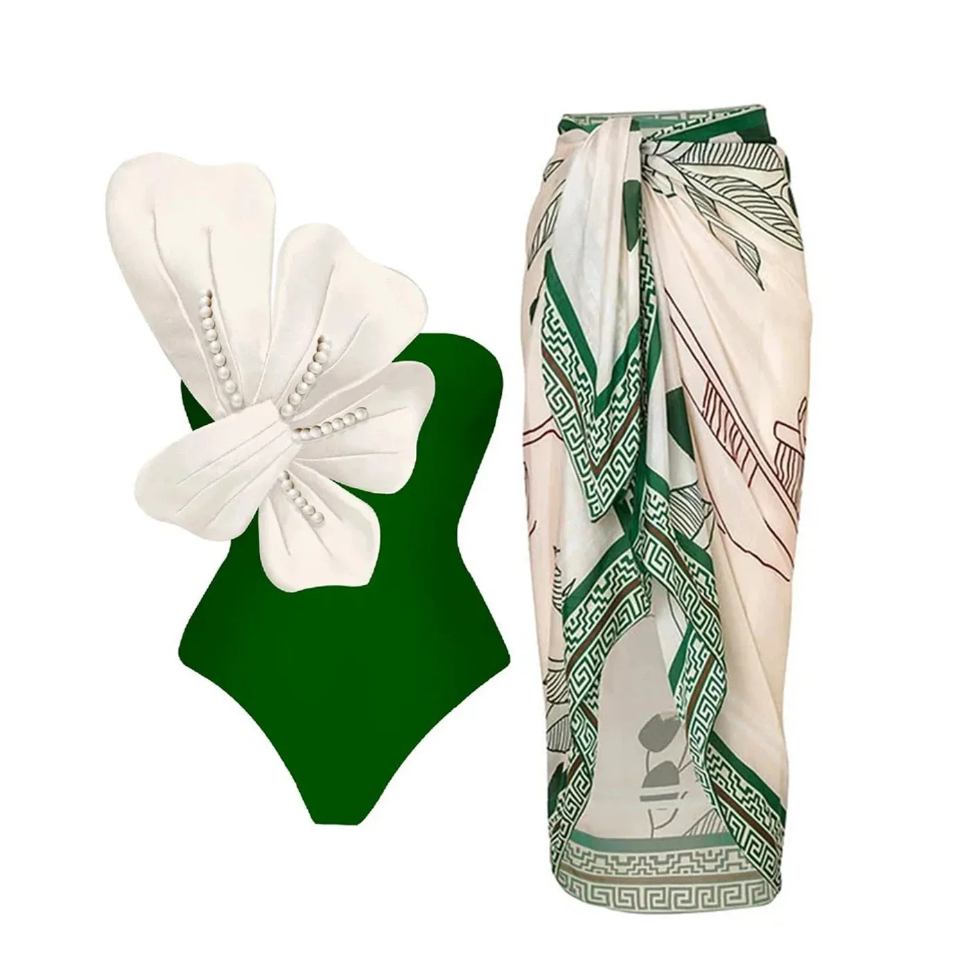 Flower One Piece Monokini Swimsuit With Cover Up
