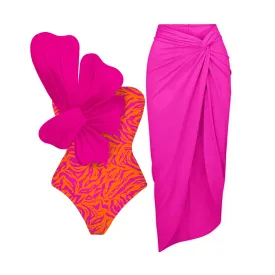 Flower One Piece Monokini Swimsuit With Cover Up