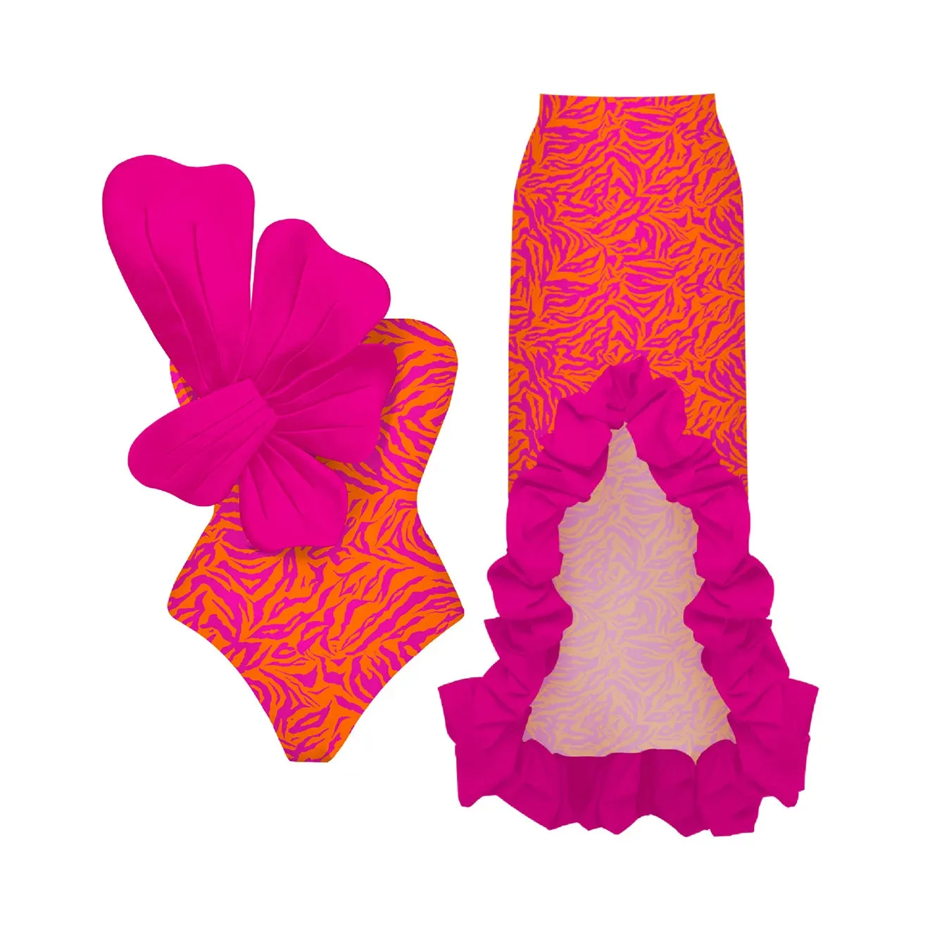 Flower One Piece Monokini Swimsuit With Cover Up
