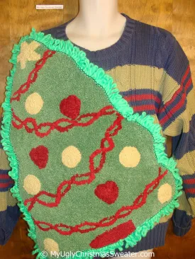 Funny Striped Ugly Christmas Sweater with Oversized Tree