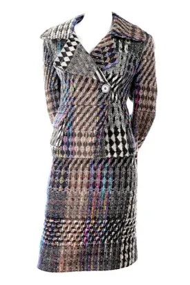 F/W 1996 Christian Lacroix Colorful Mixed Plaid Skirt & Jacket Suit