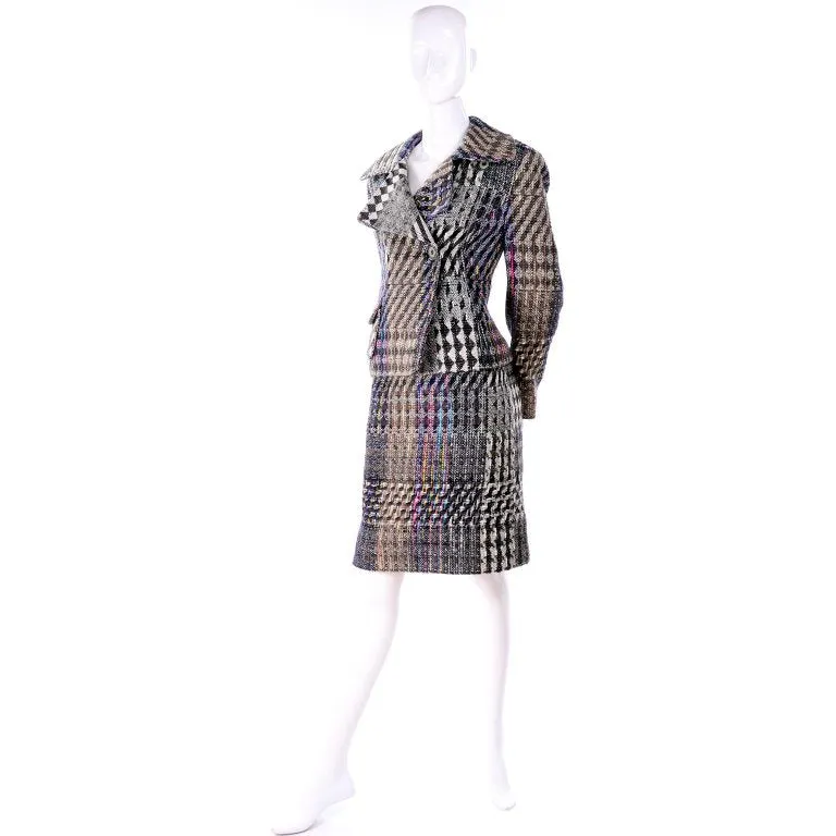 F/W 1996 Christian Lacroix Colorful Mixed Plaid Skirt & Jacket Suit