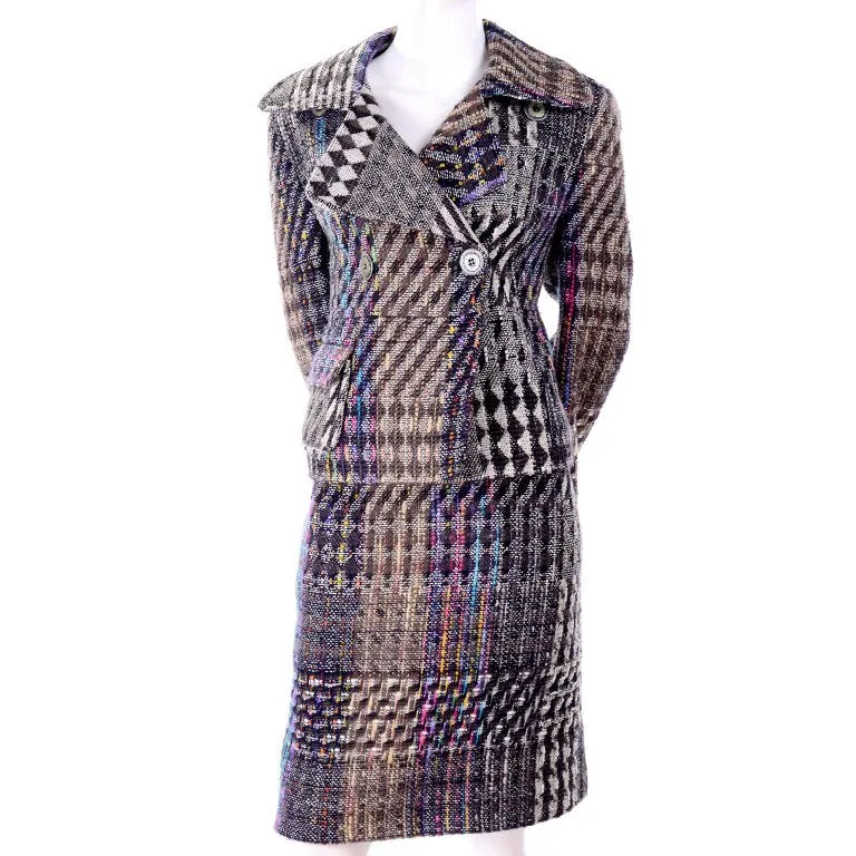 F/W 1996 Christian Lacroix Colorful Mixed Plaid Skirt & Jacket Suit