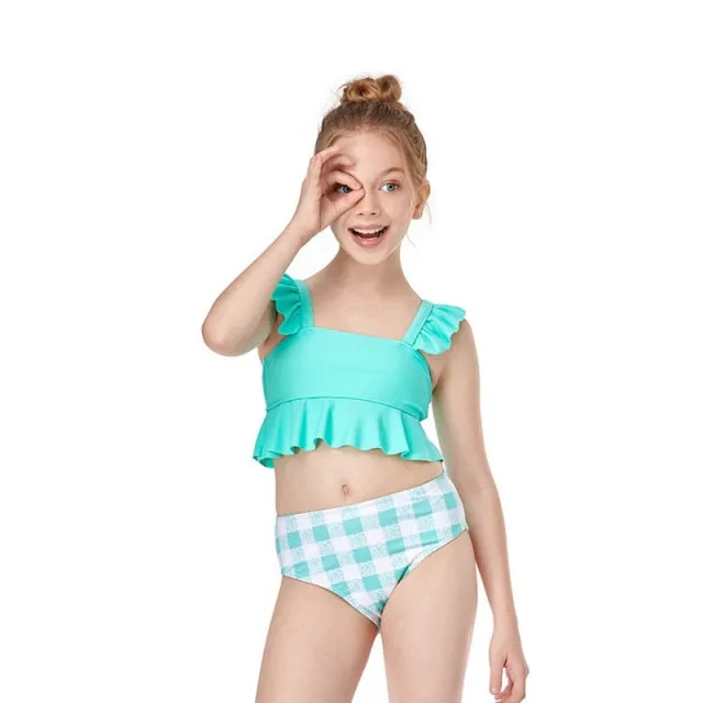 Girl Floral Ruffle Two Pieces Swimwear