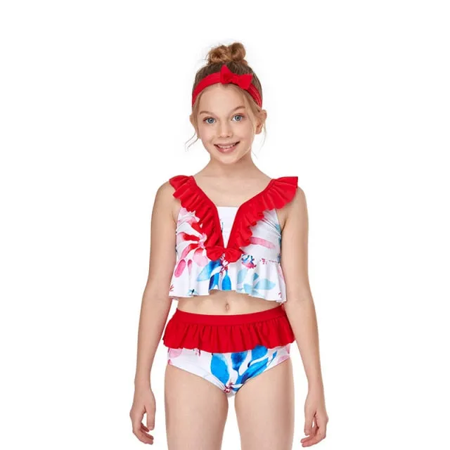 Girl Floral Ruffle Two Pieces Swimwear