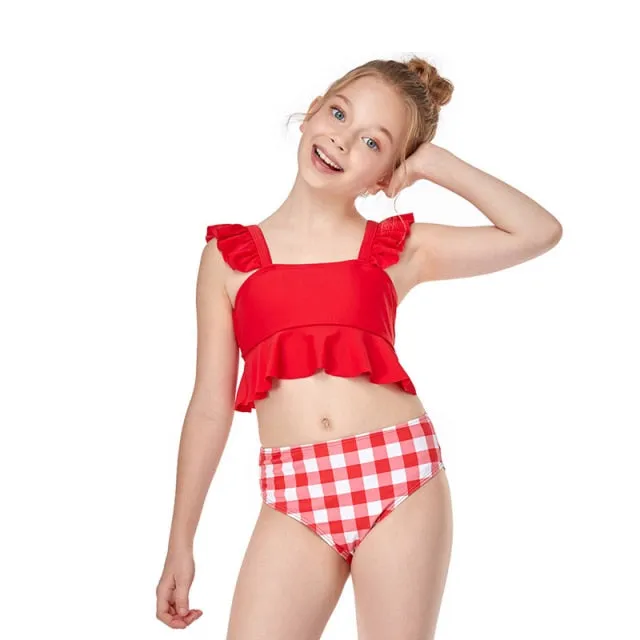Girl Floral Ruffle Two Pieces Swimwear