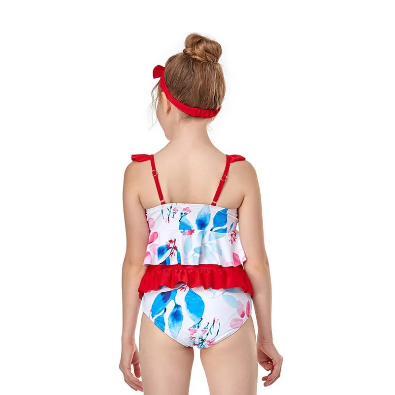 Girl Floral Ruffle Two Pieces Swimwear