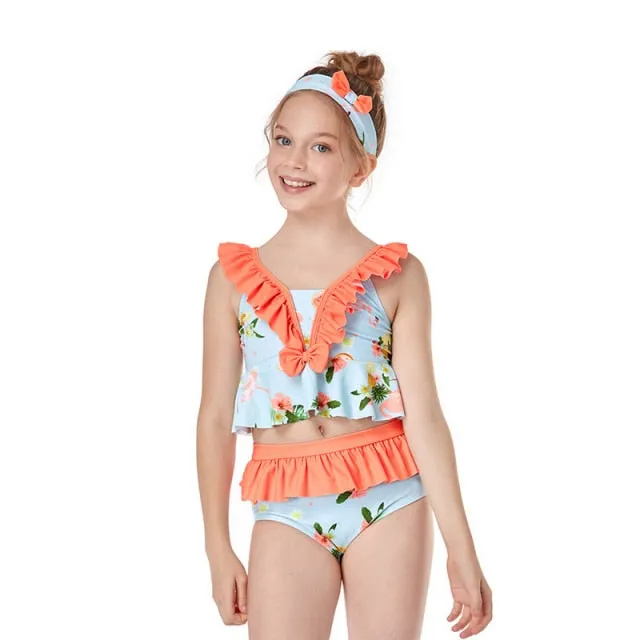 Girl Floral Ruffle Two Pieces Swimwear