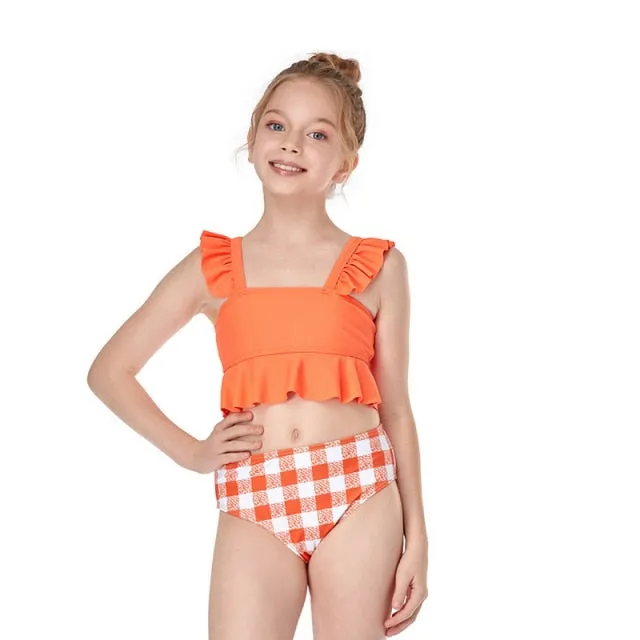 Girl Floral Ruffle Two Pieces Swimwear