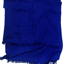 Hermes Cashmere Wool Royal Blue Fringe Stole XL 26.5"x 82"