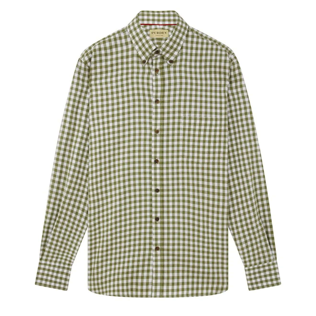 James Purdey Flannel Button Down Collar Shirt with Pocket Green Flannel Check