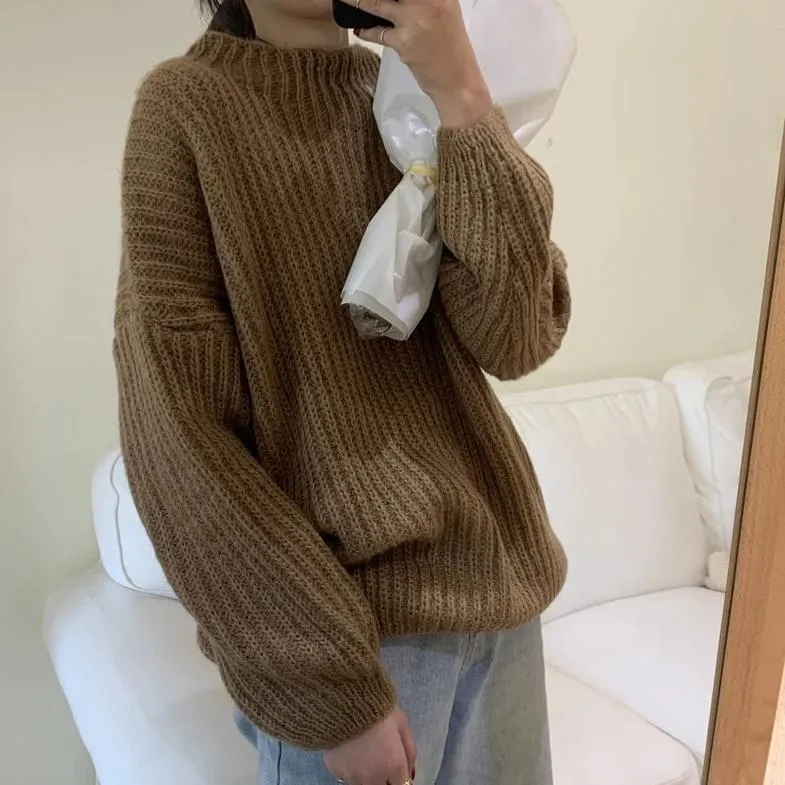 [Korean Style] Gem Solid Color Rib Knit Sweater