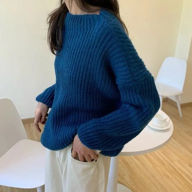 [Korean Style] Gem Solid Color Rib Knit Sweater
