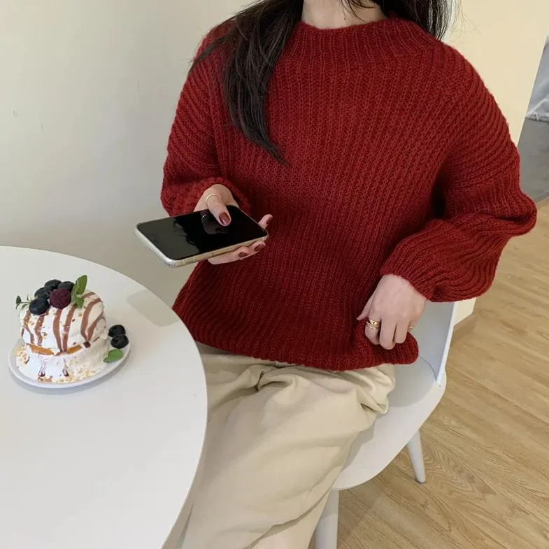 [Korean Style] Gem Solid Color Rib Knit Sweater