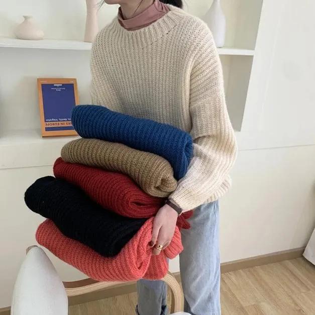 [Korean Style] Gem Solid Color Rib Knit Sweater
