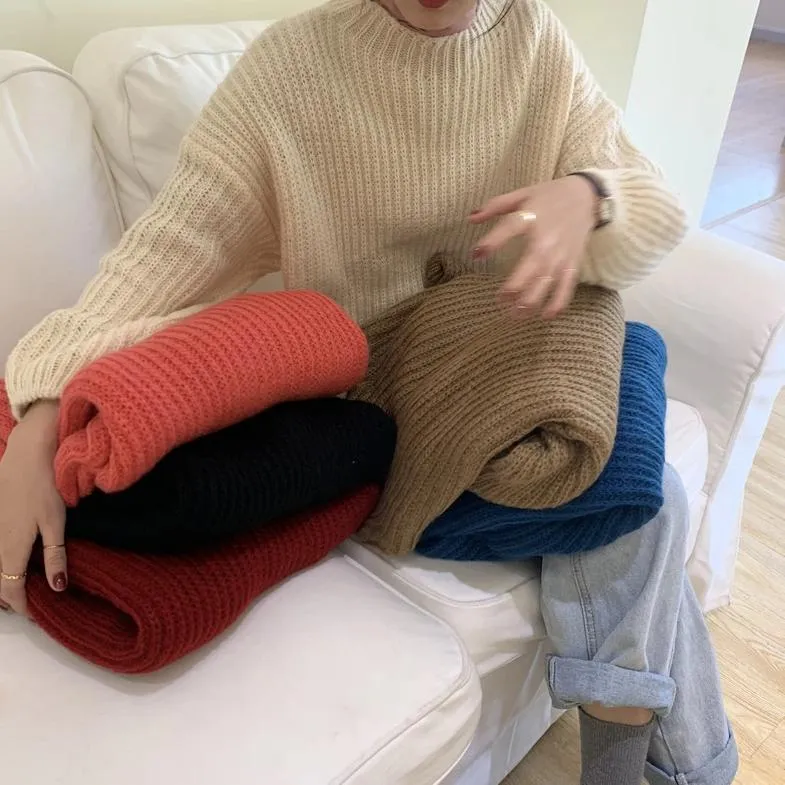 [Korean Style] Gem Solid Color Rib Knit Sweater