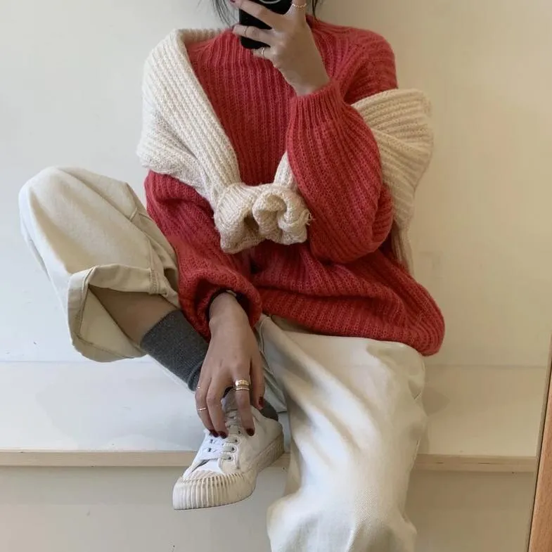 [Korean Style] Gem Solid Color Rib Knit Sweater