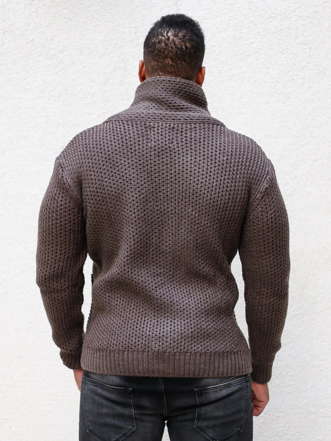 [Liam] Mahogany Shawl Collar Button Sweater