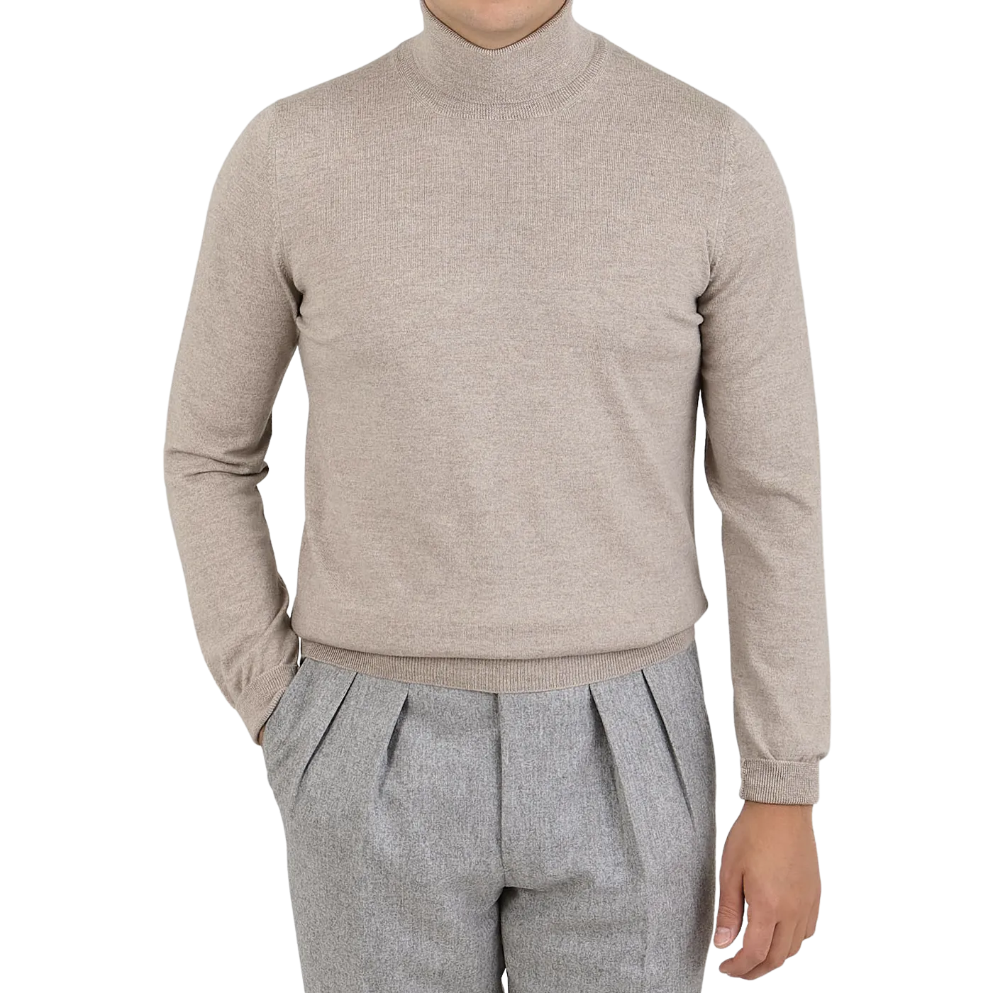 Light Beige Extra Fine Merino Roll Neck
