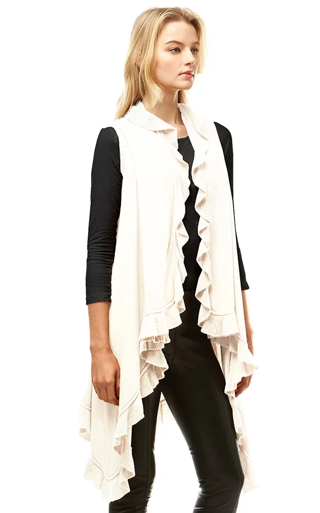 LOF773 Solid Ruffled Shawl Vest