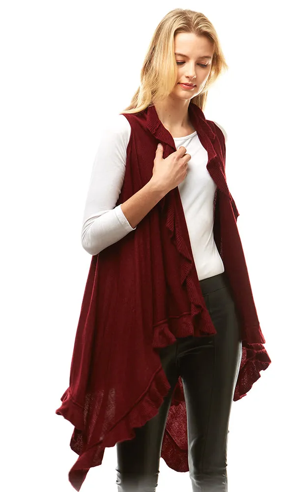LOF773 Solid Ruffled Shawl Vest