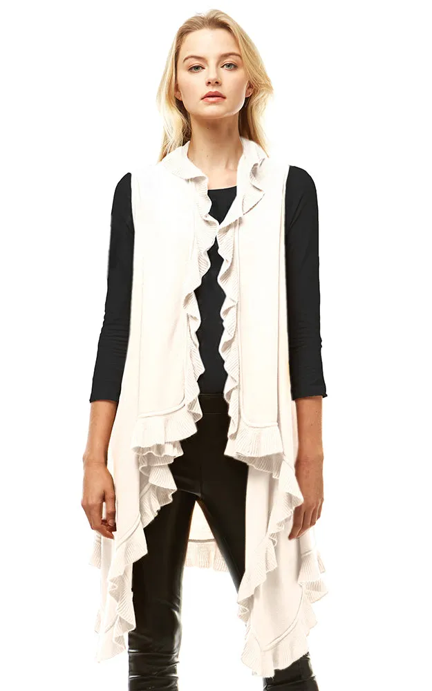 LOF773 Solid Ruffled Shawl Vest