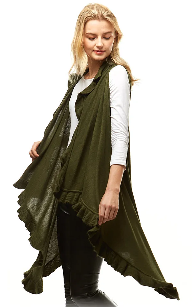 LOF773 Solid Ruffled Shawl Vest