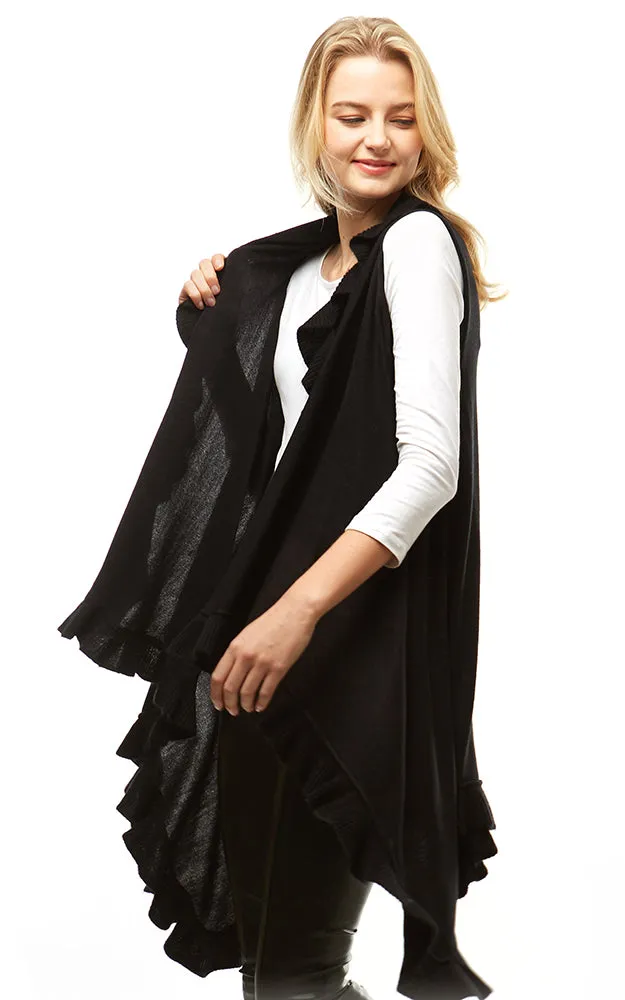 LOF773 Solid Ruffled Shawl Vest