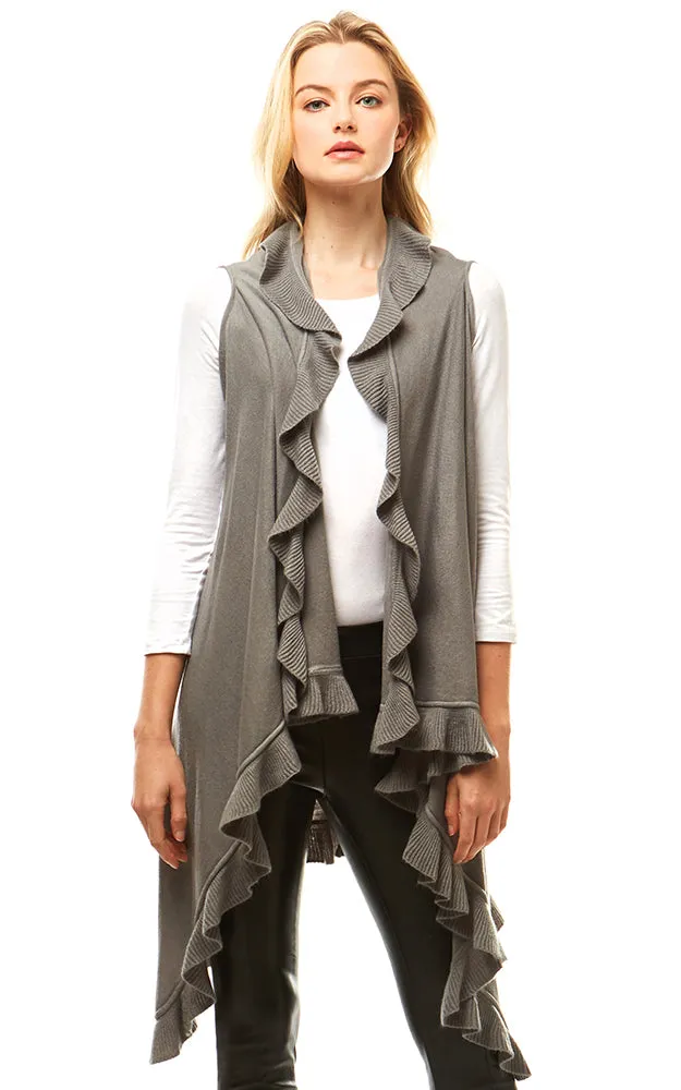 LOF773 Solid Ruffled Shawl Vest