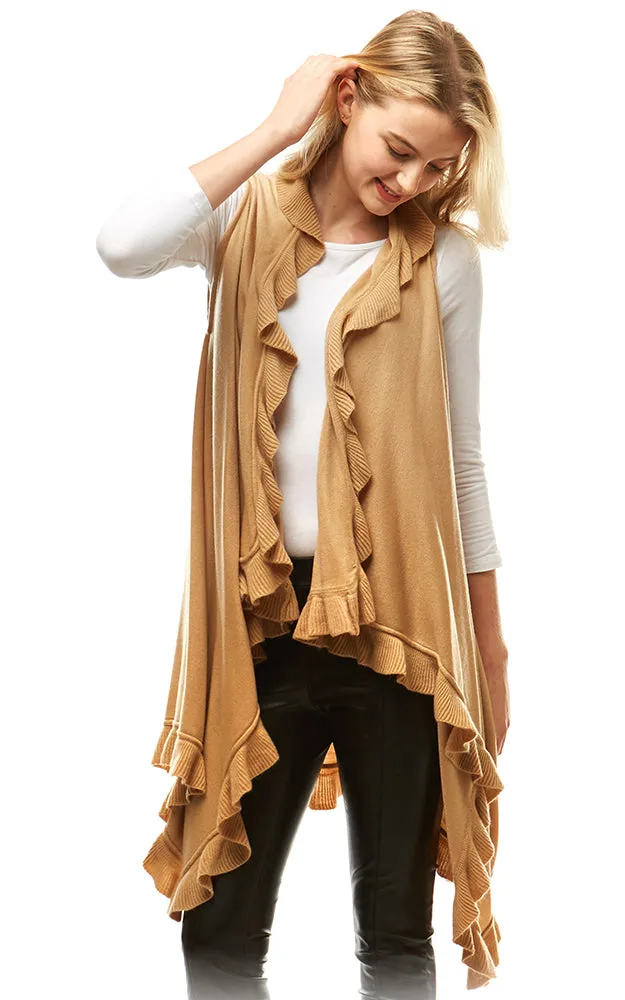 LOF773 Solid Ruffled Shawl Vest