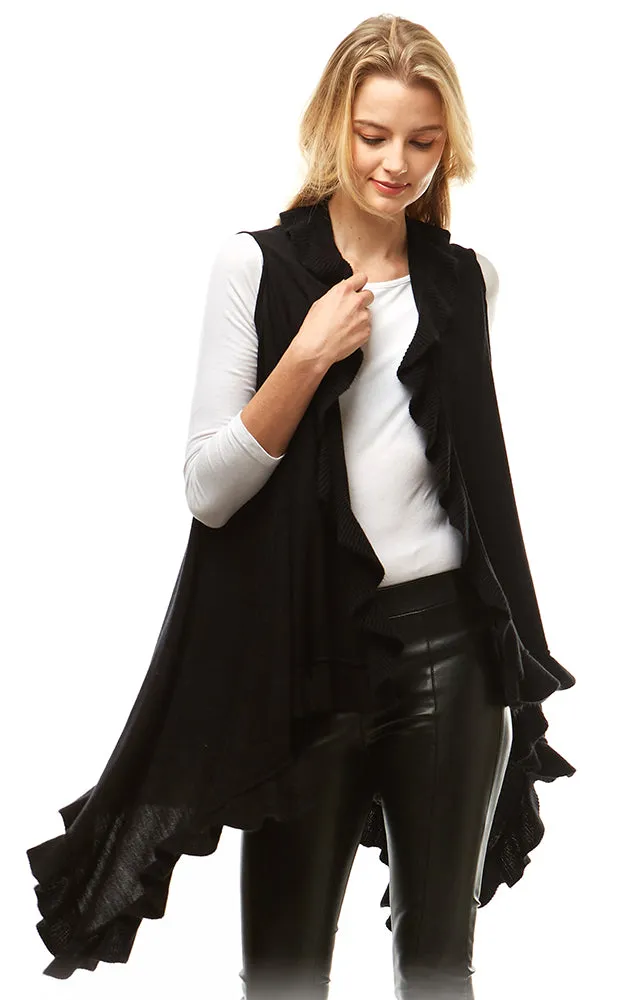 LOF773 Solid Ruffled Shawl Vest