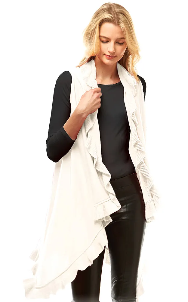 LOF773 Solid Ruffled Shawl Vest